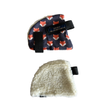 Riding Hat Ear Warmers -GreyBlue Fox Head on beige